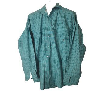 Ariat Mens Large button front polo shirt geometric pocket top work travel teal
